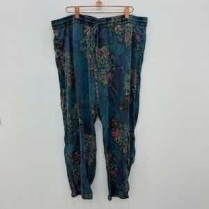 Johnny Was Biya Marcelle 100% Silk Stretch Pant Joggers Sz XL blue floral